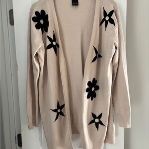 Aaeda Women's Beige/Tan Cardigan with Black Floral Accents